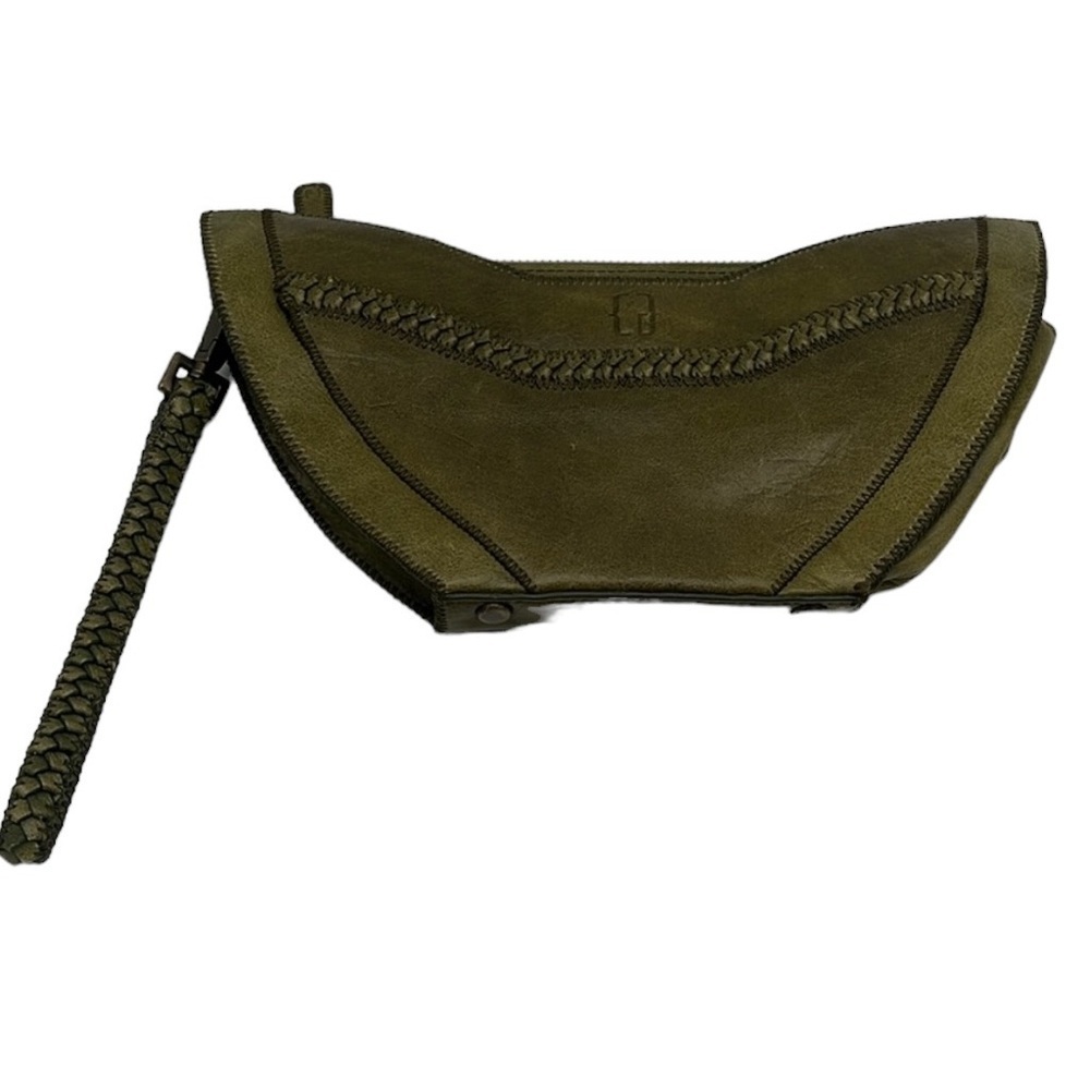 Cate Adair Dark Green Leather Zippered Wristlet BLEMISH